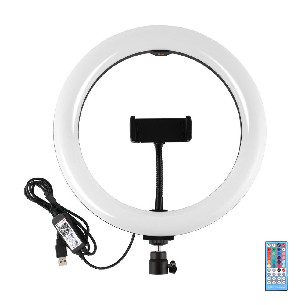 PULUZ PKT3055B 10.2 Inch RBGW Dimmable bluetooth APP Control Remote Control LED Video Ring Light with PU450B Tripod Stan