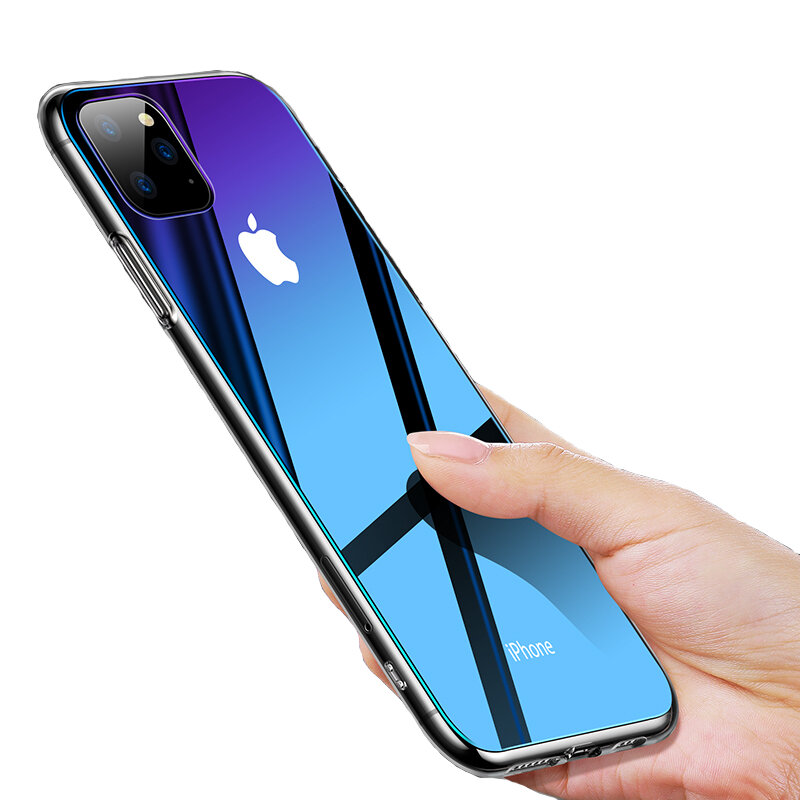 Cafele Gradient Color Tempered Glass + Soft Silicone Edge Protective Case for iPhone 11 Pro Max 6.5 