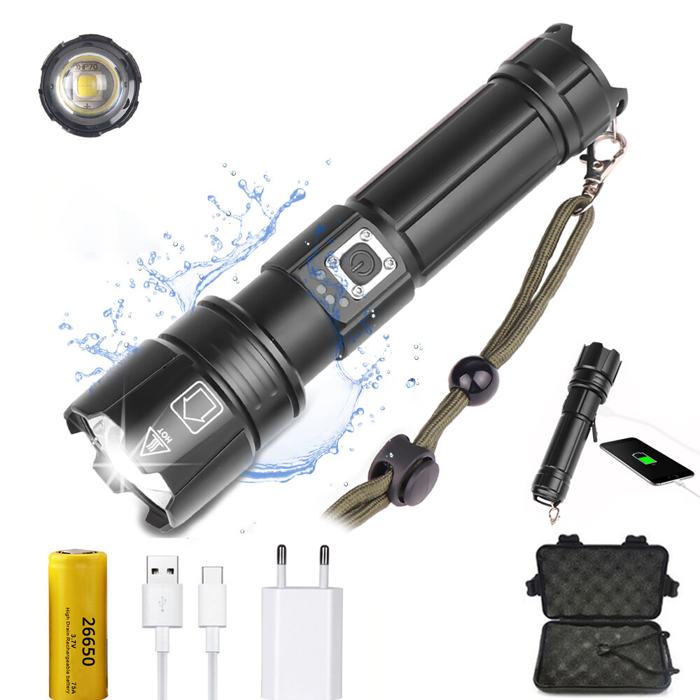 

XANES® P70 1800 Lumens USB LED Zoomable Tactical Flashlight 5 Modes IPX4 Waterproof Spotlight Searchlight With Charger 2