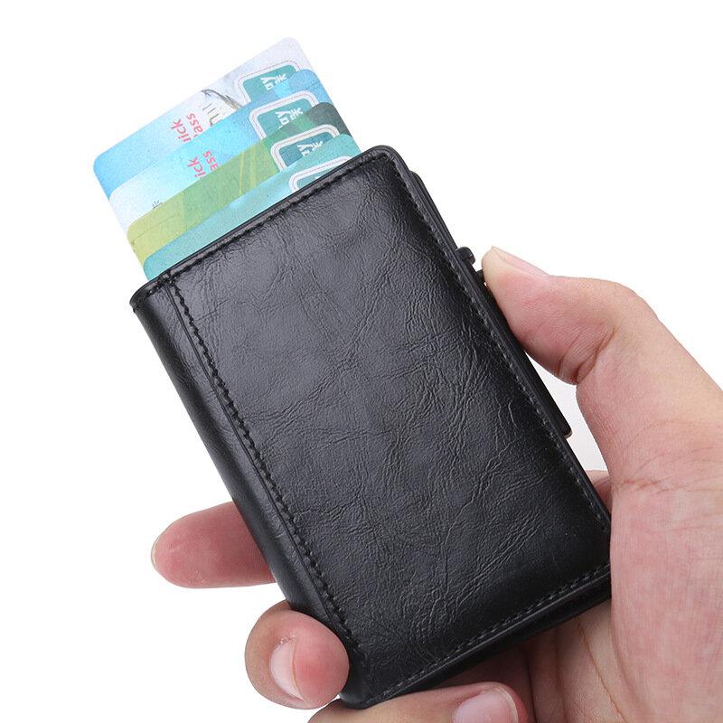 

RFID X-37 Portable Anti-degassing Business Card Holder Wallet Leather Name Card Case ID Credit Card Storage Box