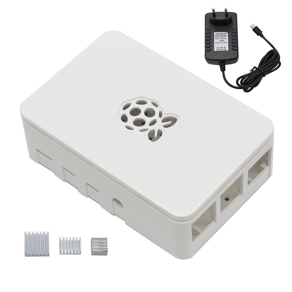 Black/White/Transparent Raspberry Pi ABS Case Enclosure Box V4 With Heat Sink + 5V3A Power Supply EU