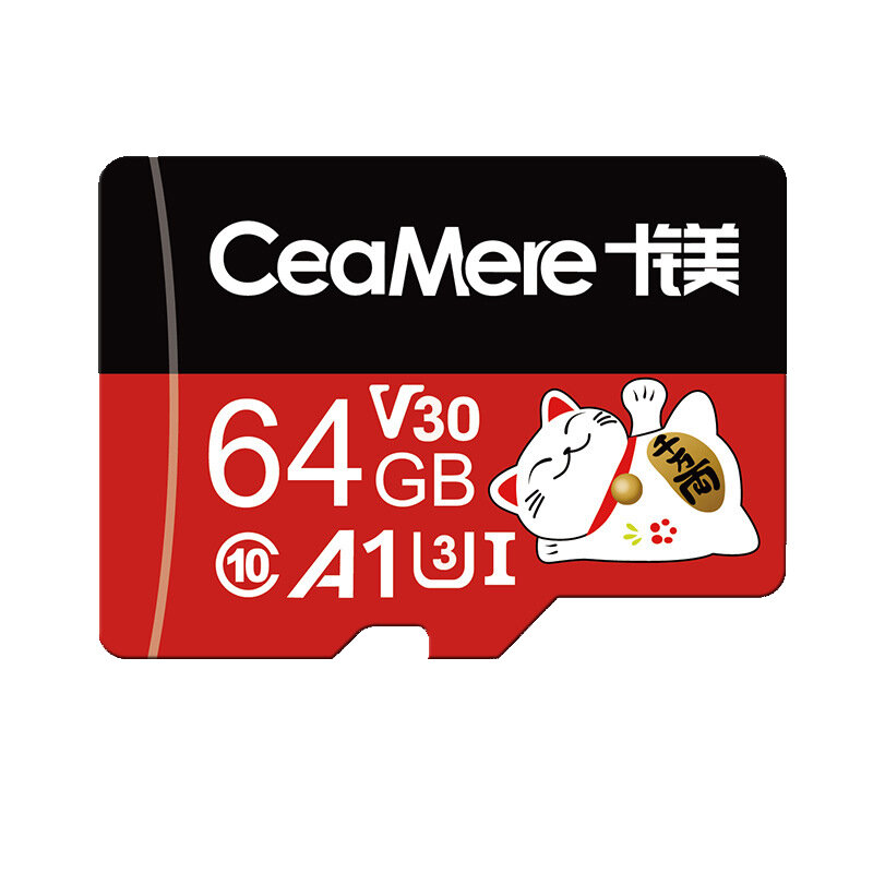 Ceamere Lucky Cat Memory Card 32GB / 64GB C10 High Speed TF Card Data Storage MP4 MP3 Card for Driving Recorder Camera C