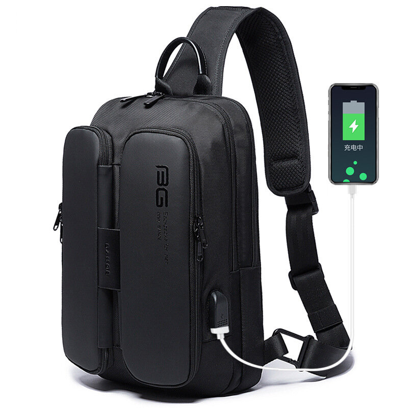 BANGE USB Charging Shoulder Bag Anti Theft Chest Bag Mens Travel Crossbody Bag Messengers Bag