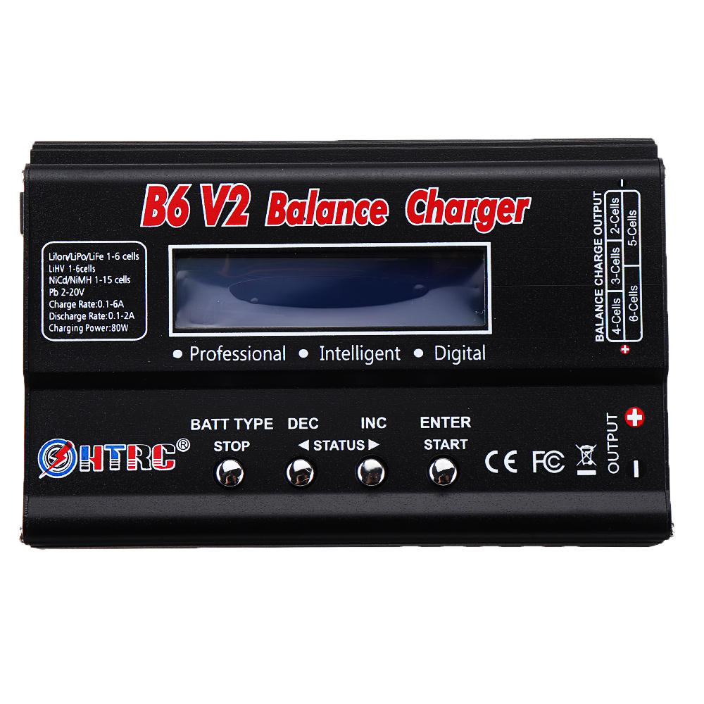 

HTRC B6 V2 80 Вт 6A DC Digital Батарея Баланс Зарядное устройство Разрядник Черный для 1-6S LiPo Батарея