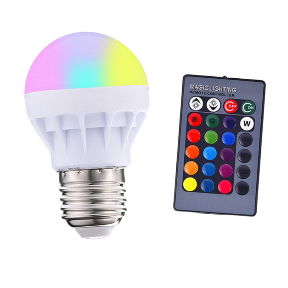 3W E27 RGB+White LED Globe Light Bulb + Remote Control for Indoor Home Bedroom Decor