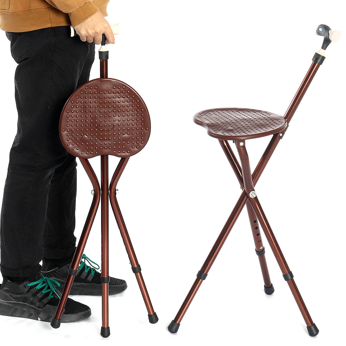 Kursi lipat yang dapat disesuaikan tinggi dengan tongkat dengan lampu LED portabel, kursi lipat untuk berjalan untuk orang tua.