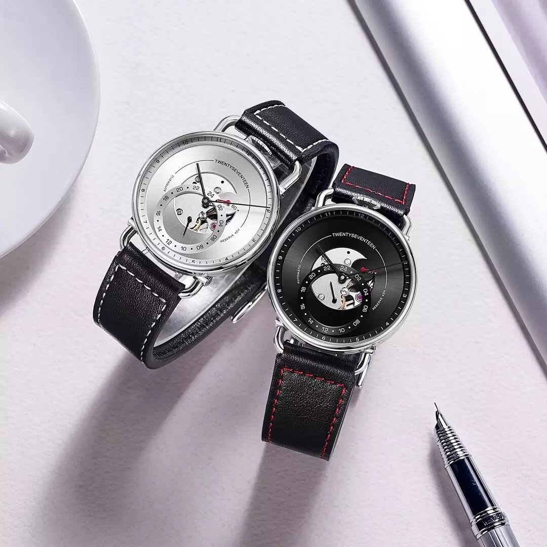 

TwentySeventeen QingPai Pinwei Series Business Double Dial Genuine Leather Strap Men Automatic Mechanical Watch from Xia