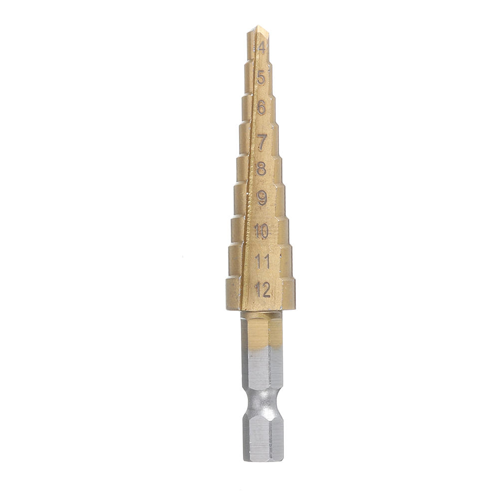 

4-12mm Hex Shank HSS Titanium Coated Step Drill Bit Cone Drill Hole Cutter