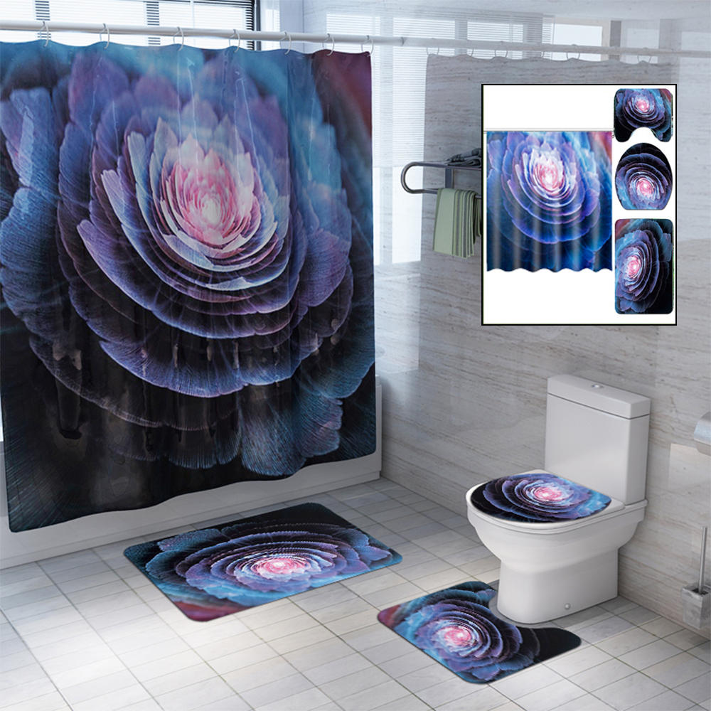 1.8M Flower Floral Printed Shower Curtain Bathroom Waterproof Bath Decor With 12 Hooks