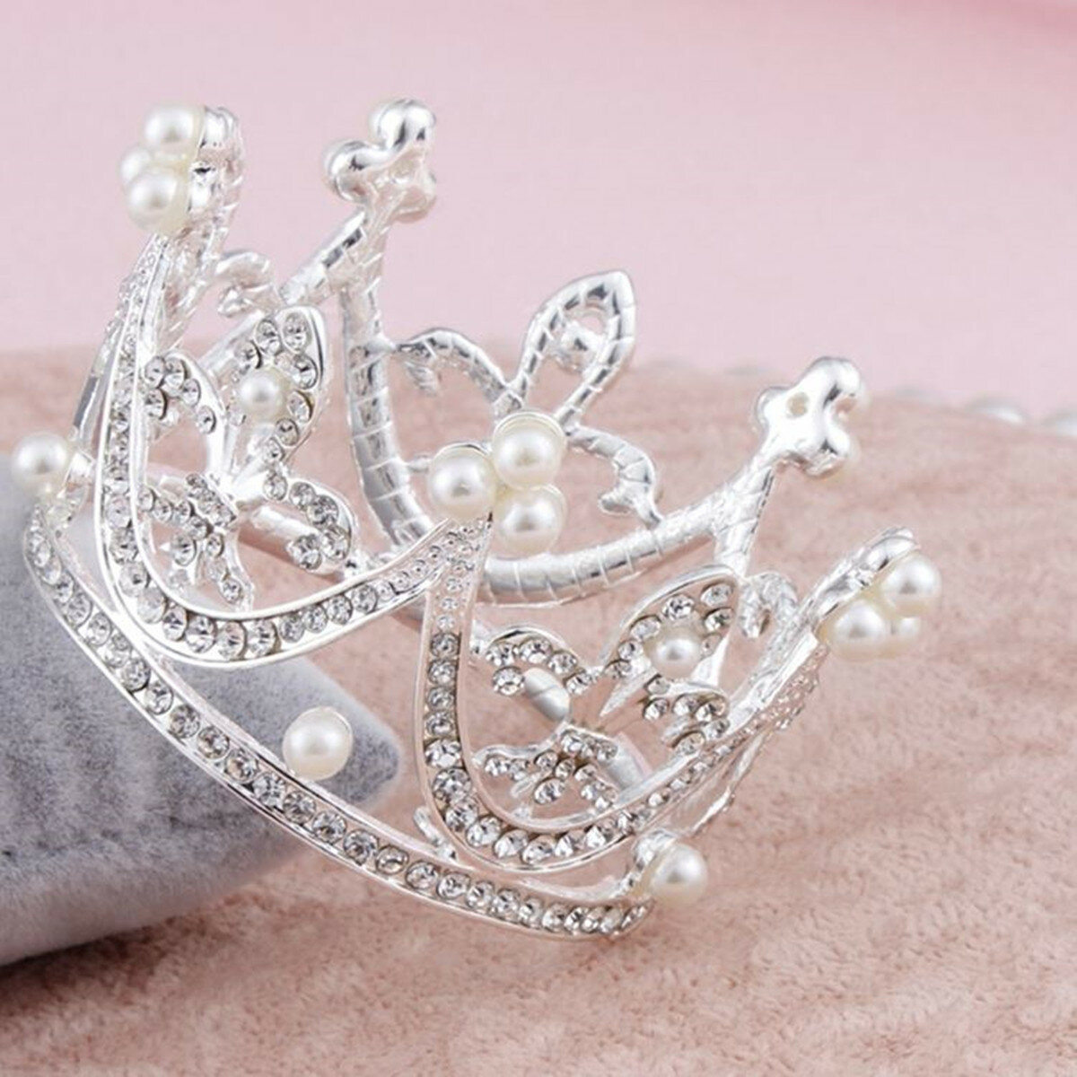 Mini Circle Round Pearl Crown Kid Bridal Princess Rhinestone Tiara Crowns HairAccessories