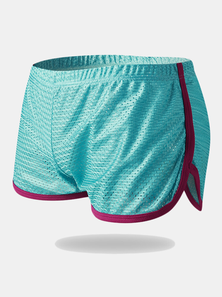 Mens Mesh Loose Breathable Sport Home Contrast Color Edge Boxers Arrow Shorts Underwear
