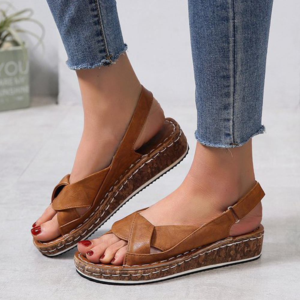 Women Large Size Slip Resistant Comfy Solid Summer Wedge Sandals