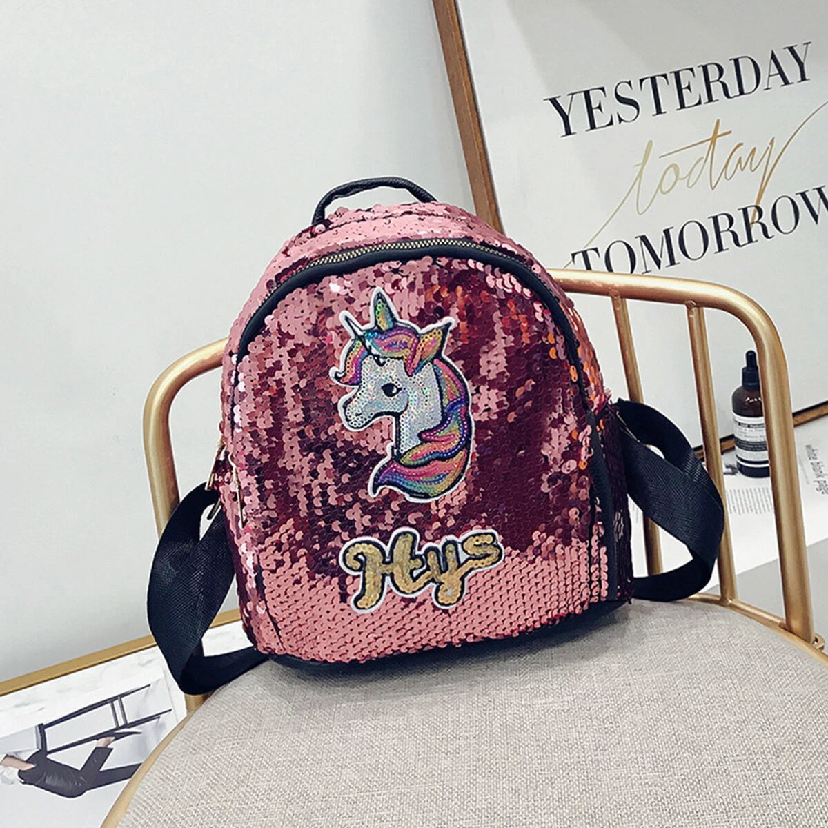 Sequin 3d unicorn pattern backpack school shopping bag rucksack satchel
