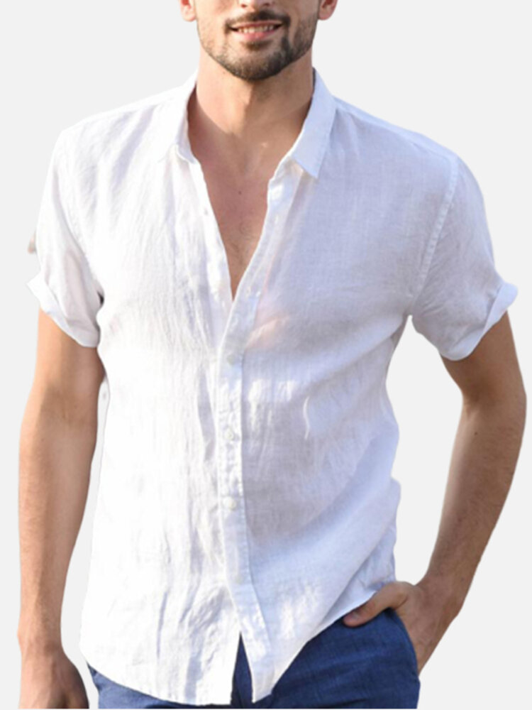 Comfy Cotton Breathable Summer Casual Shirts Plus Size Plain Simple Shirt for Men