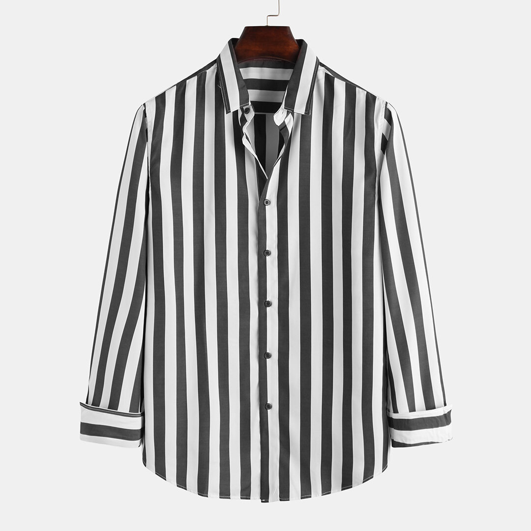 Mens stripe simple style cotton long sleeve casual lapel shirts Sale ...