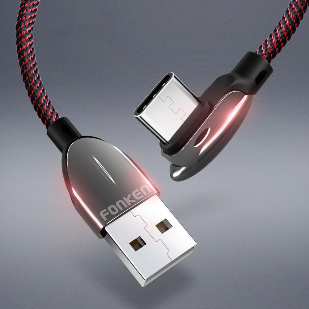 

Fonken 3A 90° Type C Fast Charging Data Cable For Huawei P30 Pro Mate 30 Mi9 9Pro Oneplus 6T 7 Pro