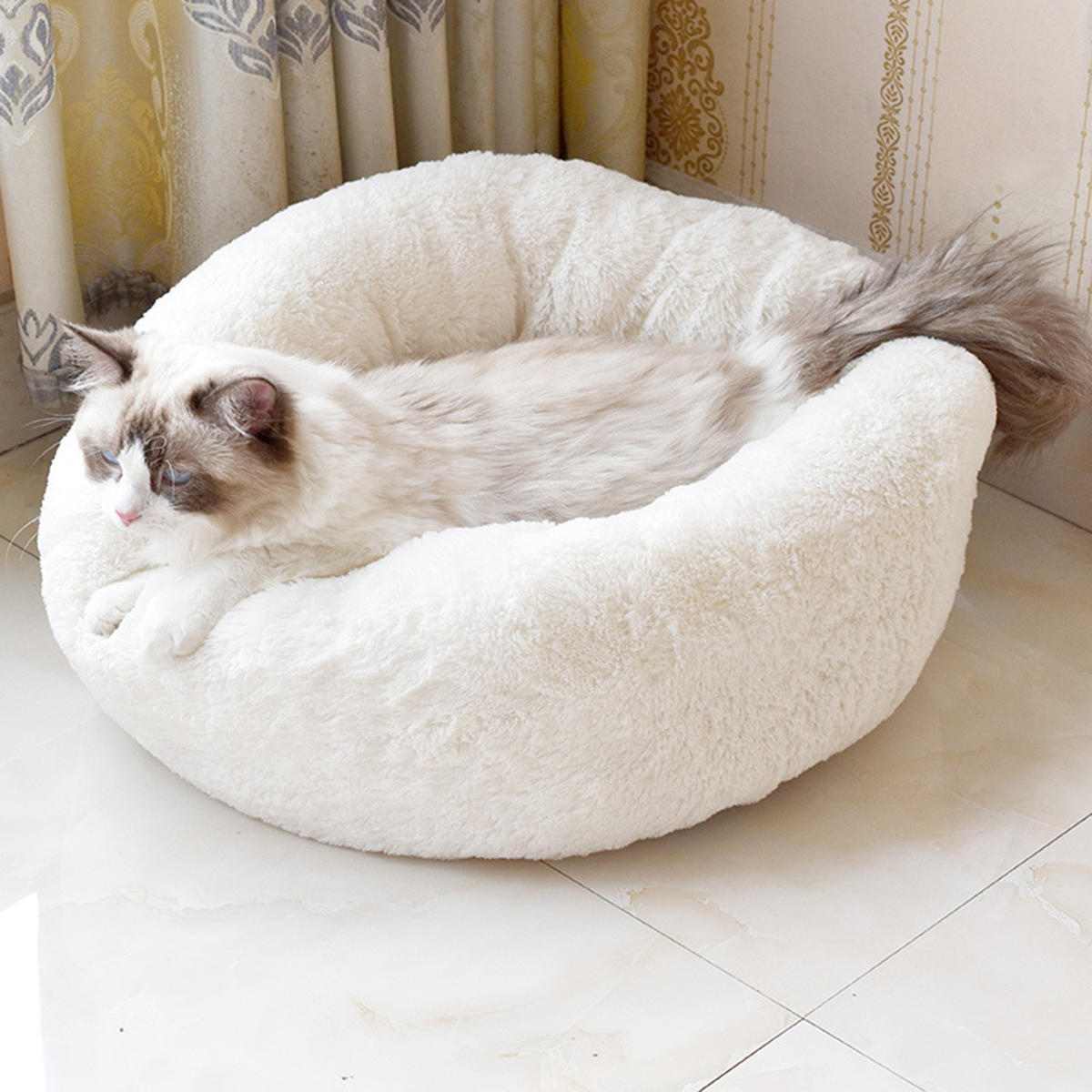 S / M / L Donut Pluche Kleine Hond Kat Bedden Warm Soft Huisdier Huis Met Kussen Grot Huisdier Bed