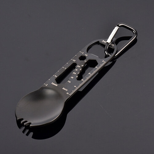 IPRee® Multifunctional Tools Stainless Steel Spoon with Climbing Buckle Scales For Outdoor Camping
