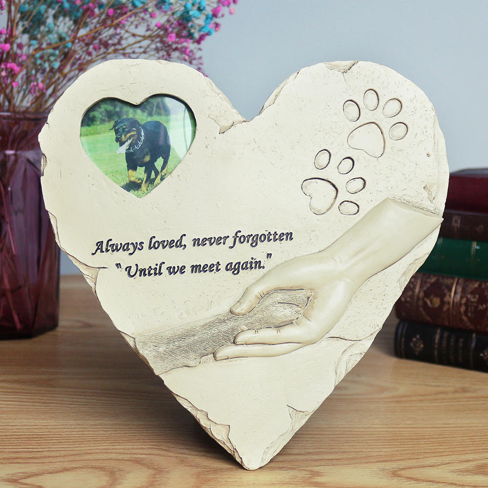 

Pet Dog Tombstone Memorial Stone Personalized With Waterproof Photo Frame Paw Print Pet Passing Gift Garden Backyard Dog