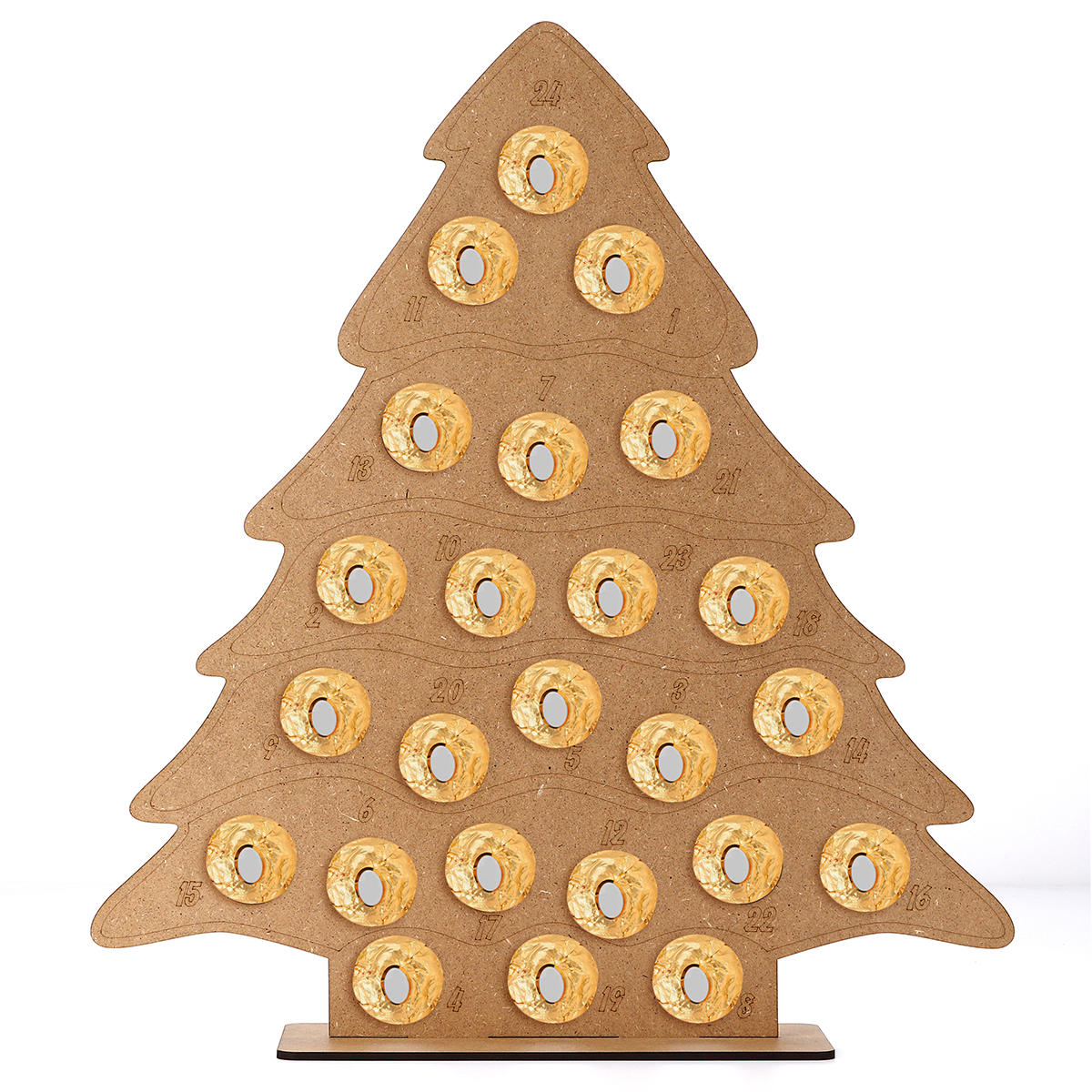 MDF Houten Kerst Advent Kalender Kerstboom Decoratie Geschikt voor 24 Ronde Chocolaatjes Snoepstandaard Rek