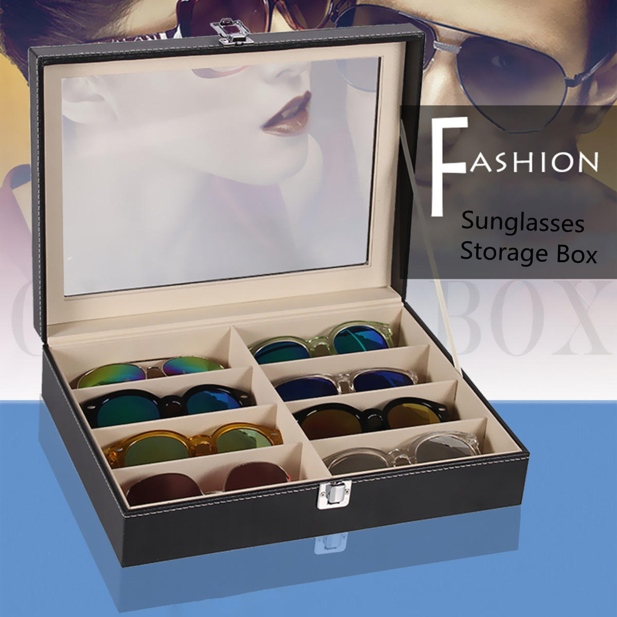8 Grid Eye Glasses Case Eyewear Sunglasses Display Box Storage Holder