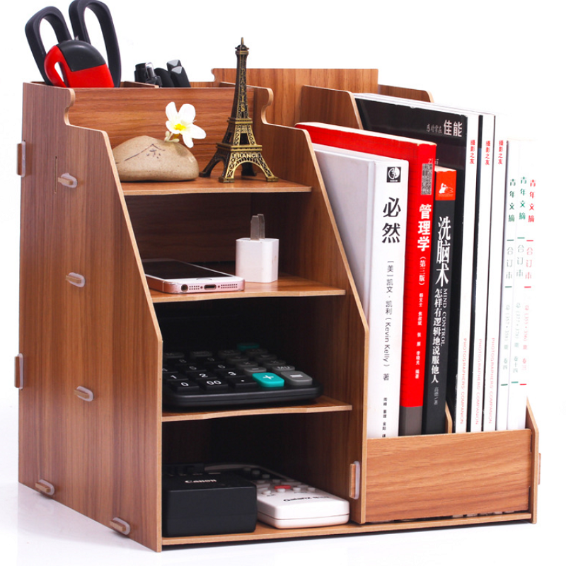 Office Supplies Desktop Storage Baskets Box Drawer Wooden Book Stand Creative Bookshelf File Informa