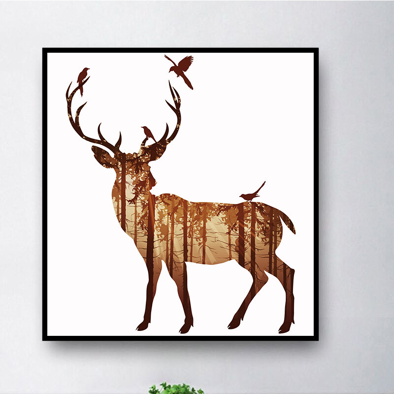 Miico Handgeschilderde olieverfschilderijen Simple Style-B Side Face Deer Wall Art voor huisdecorati