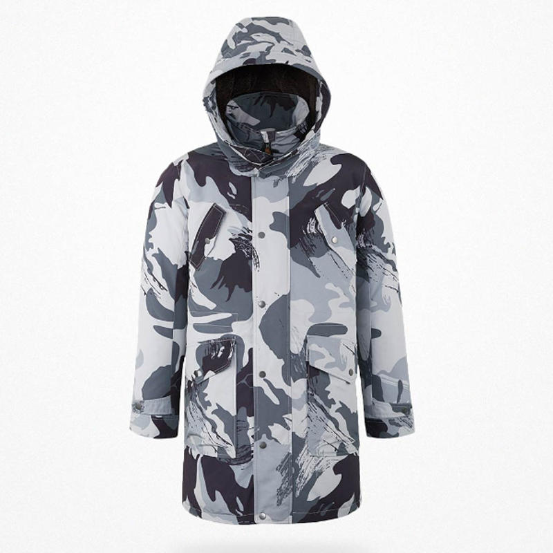 [FROM] MITOWNLIFE Sneeuw camouflage donsjack met lange sectie Warme, ademende winterjas