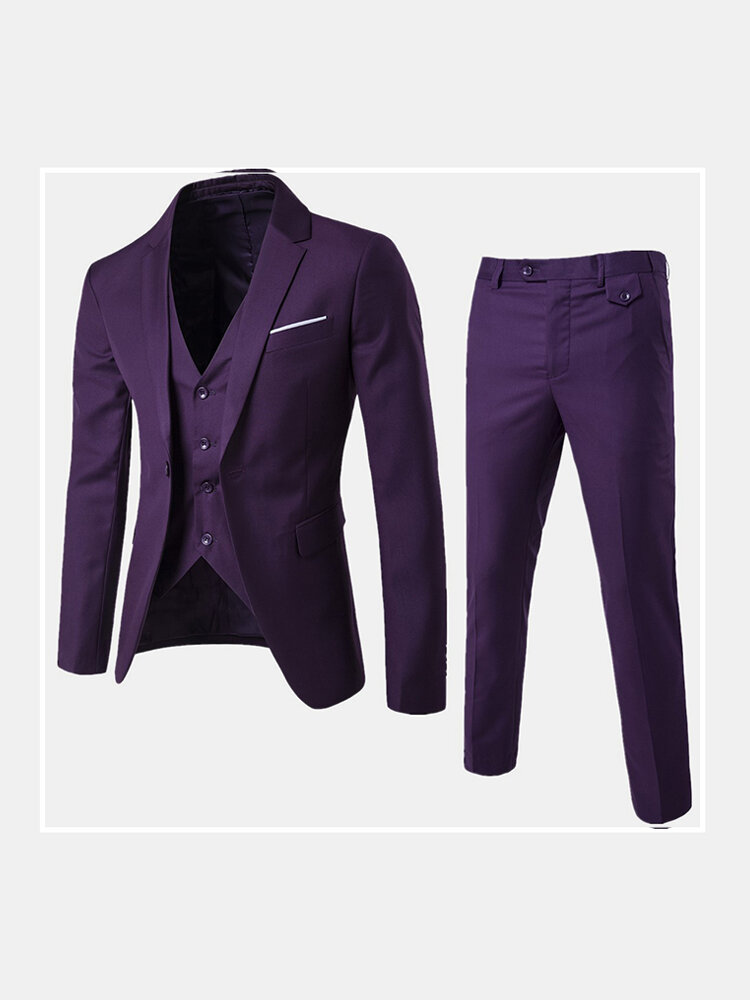 Mens High Quality Business Casual Three Piece Groom Suit Blazers