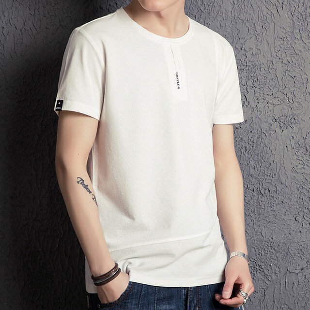 Men's Short-sleeved T-shirts Round Neck Slim Simple Solid Color T-shirt