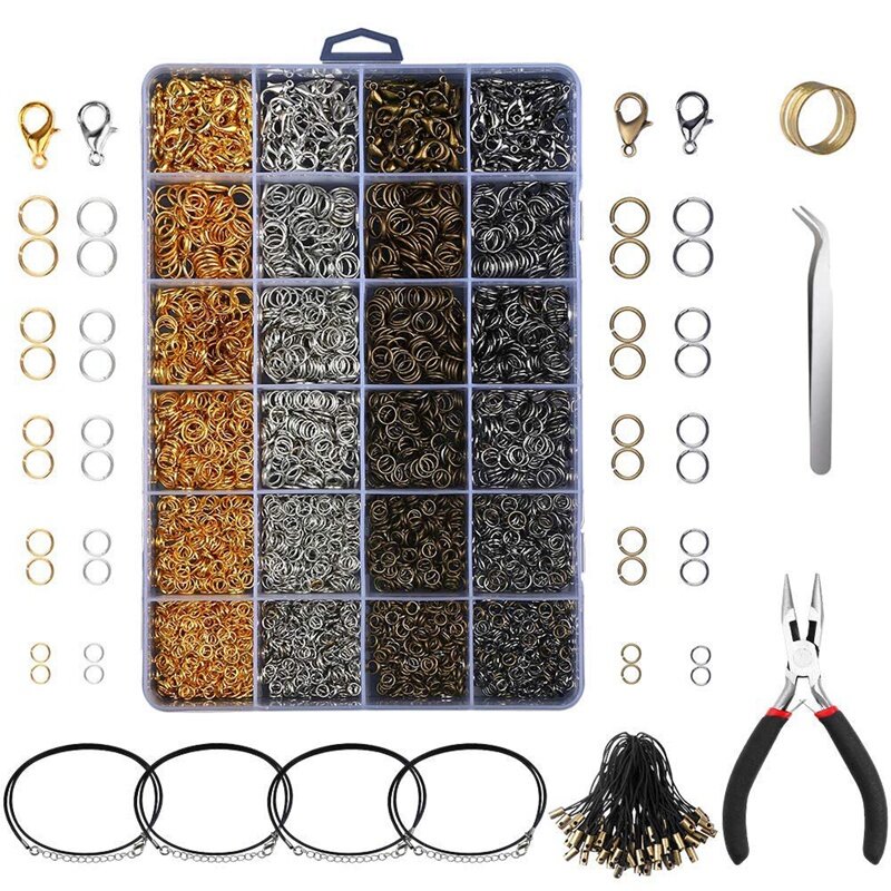 3143Pcs DIY Jewelry Findings Jewelry Making Starter Kit With Open Jump Rings Lobster Clasps, Jewelry Pliers Black Waxed