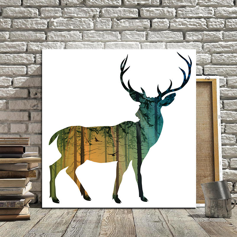 Miico Hand Painted Oil Paintings Simple Style-D Side Face Deer Wall Art For Home Decoration Painting