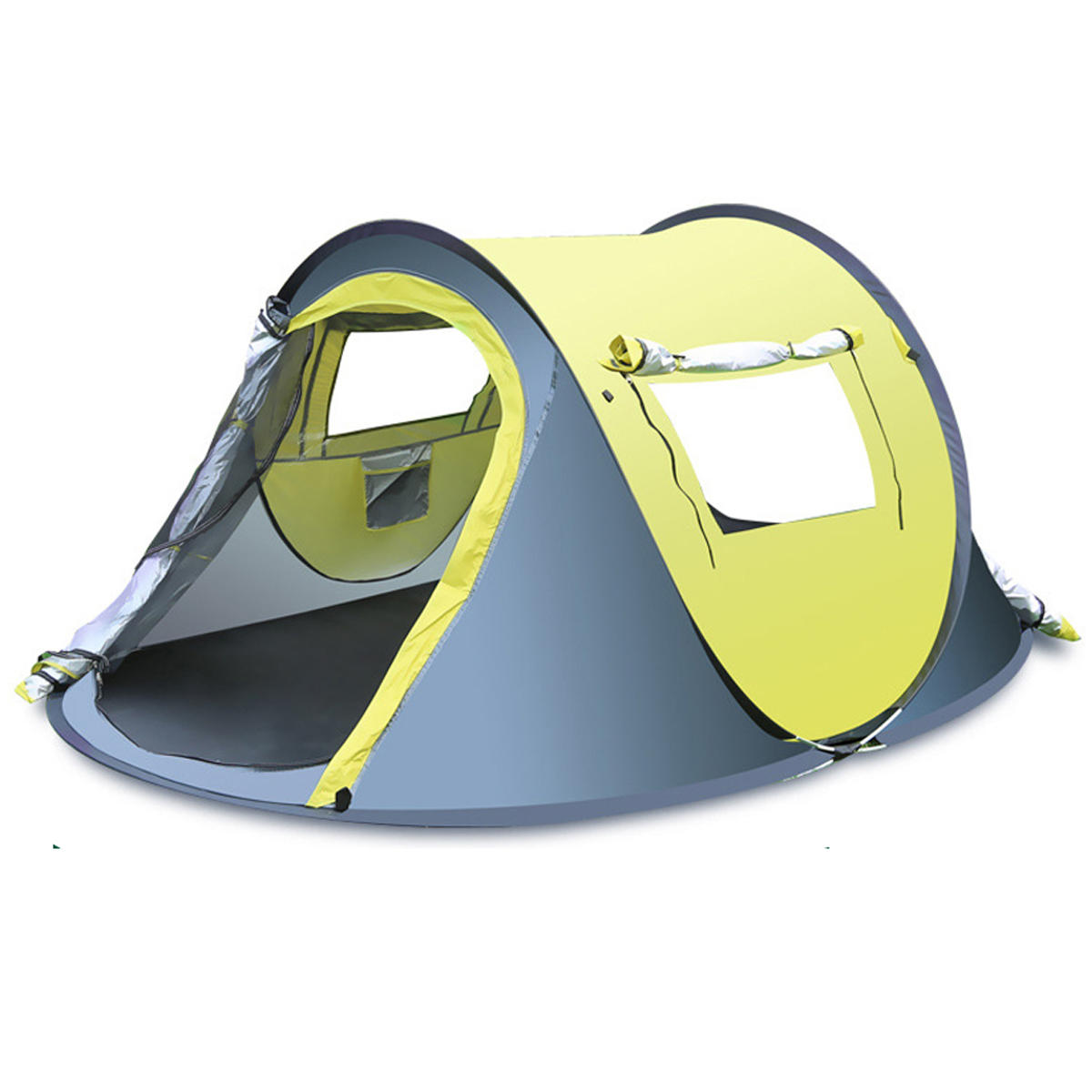 Gyors, automatikus kültéri sátor 3-4 főre, vízálló és esőálló, napvédővel, ideális kempingezéshez és túrázáshoz.