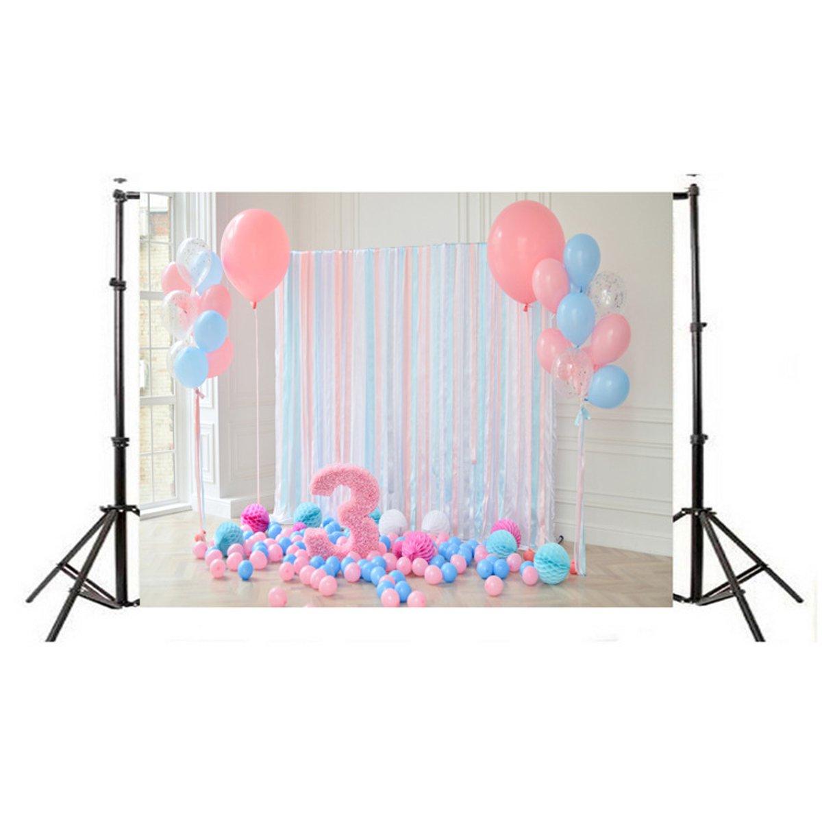 5x3FT 7x5FT 9x6FT Vinyl Pink Blue Balloon 3 Years Old Birthday Photography Backdrop Background Studi