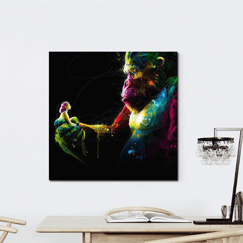 Miico Hand Painted Oil Paintings Abstract Colorful Gorilla Wall Art For Home Decoration Paintings