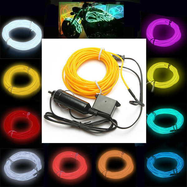 5M EL Neon Light Effect Light Cable Cord Wire 12V Inverter