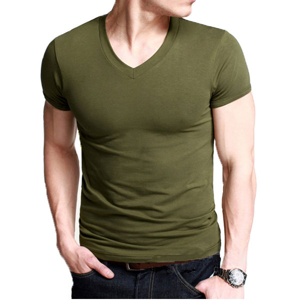 Mens Casual Slim Fit V-neck Solid Multicolor Short sleeve T-shirt - US ...