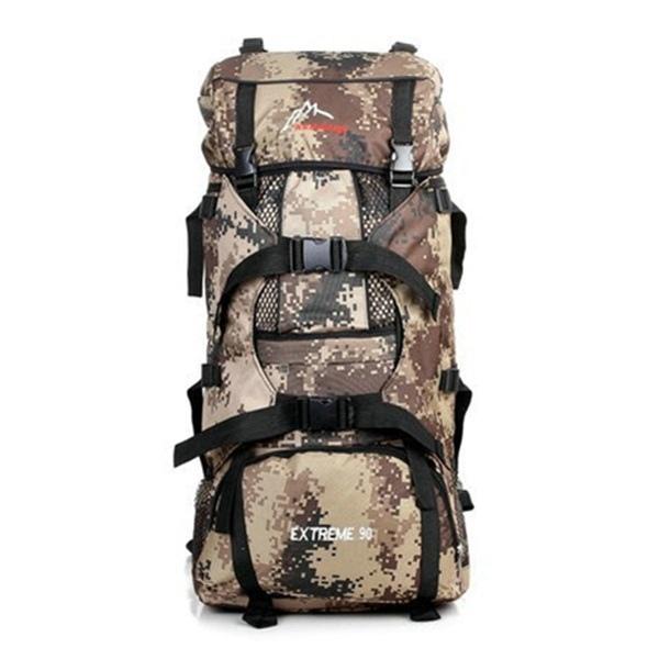khaki UniquQ 90L Military Rucksack Large Capacity Outdoor Tactical Hiking Backpack Camping Hiking Bag Water Resistant