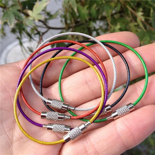Rimix Stainless Steel PVC Insulated Rubber Overstretches Wire Circle Colorful Keychain Key Ring