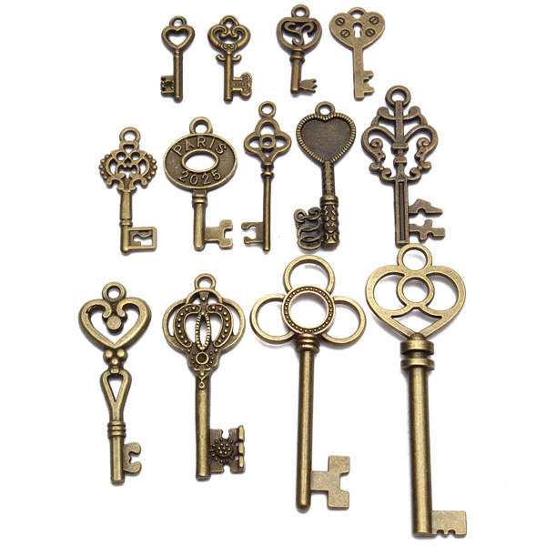 

Набор из 13 предметов под старину Винтаж Старинный ключ от скелета Кулон Сердце Лук Замок Драгоценный камень в стиле сти