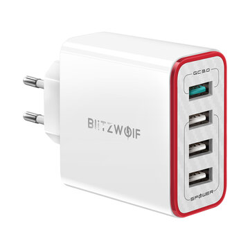 BlitzWolf BW－PL5 35W 2.4A 4－Ports USB Charger QC3.0 Fast Charging EU Plug Adapter with Spower for iPhone X XR XS HUAWEI P40 Mate 30 Pro Xiaomi MI10 S10 5G＋