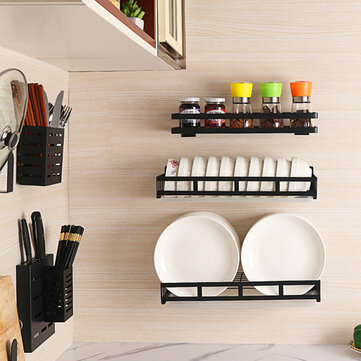 Kitchen Plate Racks Stainless Steel Shelf Dishes Bowl Spice Storage Wall Mounted Shelves Banggood Com - Wall Mounted Stainless Steel Shelf