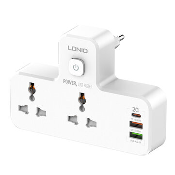 LDNIO SC2311 20W 3-Port USB Charger Extension Power Strip With 1 * 20W USB-C PD Power Delivery / 1 * 18W USB QC3.0 / 1 * USB-A Wall Charger Adapter Fast Charging for iPhone 12 Pro Max for Samsung Galaxy Note S20 ultra Huawei Mate40 OnePlus 8 Pro