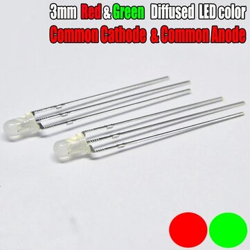 20pcs 3 mm Head vert rouge bi-color Light DIP Common Cathode DEL Emitting Diode 