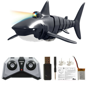 Eachine EBT01 Remote Control Shark Toy Pool Toy with LED Light 2.4G 4CH Electric High Simulation Shark Bath Toy Waterproof RC Boat Great Gift for 3-10 Year Old Boys and Girls