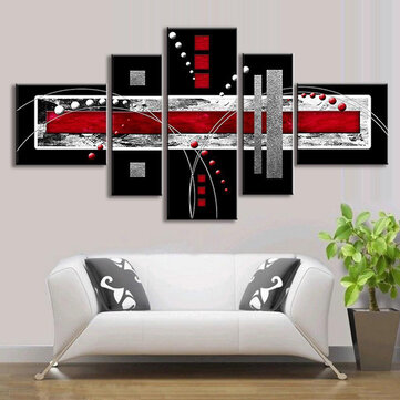 5 Pcs Abstract Wall Art Red Black Grey, Red And Black Living Room Wall Decor