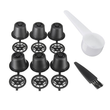 8 Pcs Black Refillable Coffee Capsule Cup Reusable Refilling Filter For Nespresso Machine With Brush