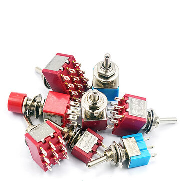 1pcs Red Mini 3/6/9/12Pin 2/3Position Toggle Switches Mini Toggle Switches 6A/125V 2A/250V AC MTS Series Push Button Switch
