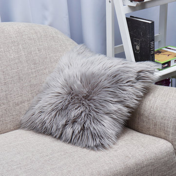 Throw Pillow Cover Cushion Case Faux Fur Fluffy Plush Soft Sofa Solid Home Decor