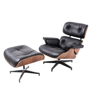 Full Black Genuine Leather Recliner, Leather Lounge Chair And Ottoman Set